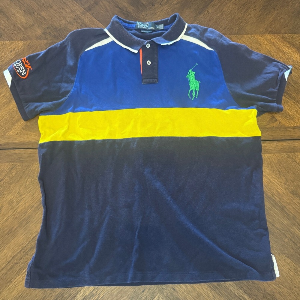Polo Ralph Lauren Custom Fit Polo Shirt Mens XL Blue Yellow Green Pony |J1
